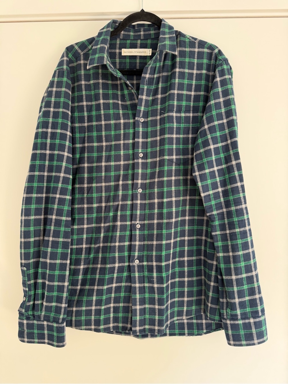 National Standards Men’s Navy & Green Plaid Flannel Button-Down Shirt Size XL